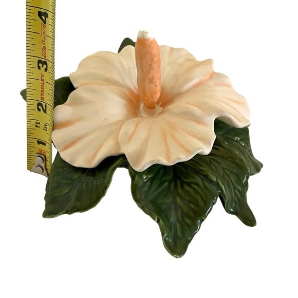 Handmade Hawaiian Ceramic Flower Tropical Hibiscus Peach Green Leaf Floral GIFT - Picture 8 of 10